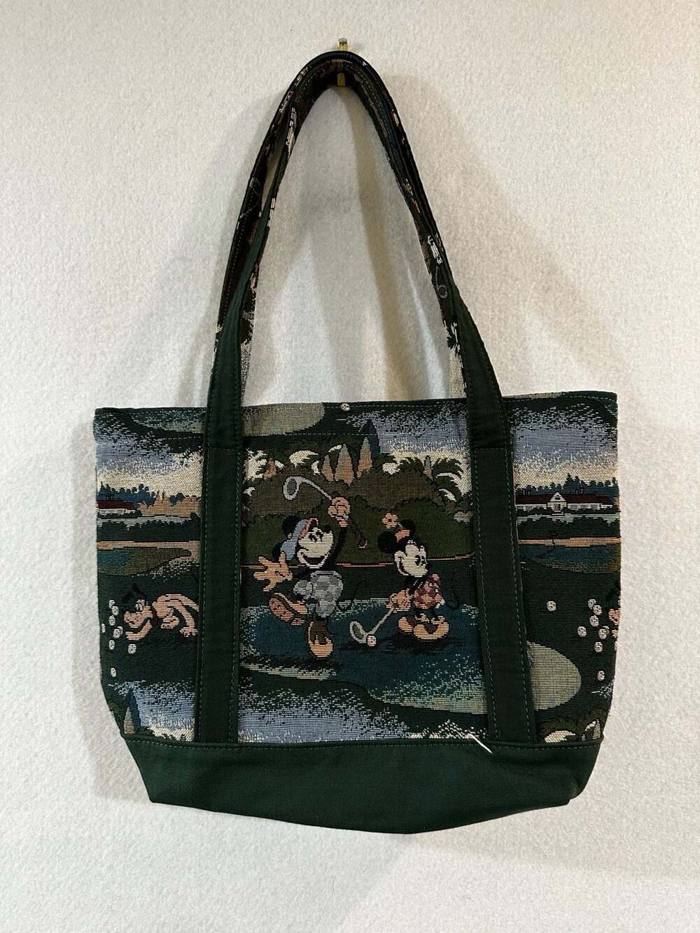Vintage Mickey & Co. Disney Tapestry Golf Scene Tote Bag